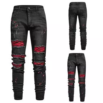 Мужские новые модные эластичные рваные индивидуальные джинсовые брюки L