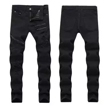Мужские новые модные эластичные рваные индивидуальные джинсовые брюки 28 чёрный