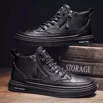 Мужские новые модные повседневные туфли-лодочки на плоской подошве из толстой кожи на молнии 44 светло-коричневого