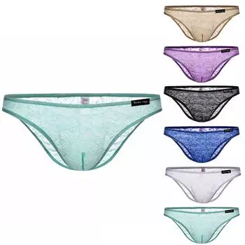 Мужские новые модные сексуальные кружевные трусы с низкой талией, прозрачные трусы XL
