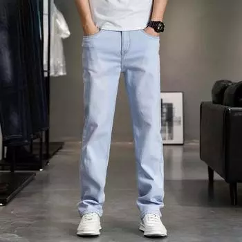Мужские новые модные тонкие прямые повседневные джинсовые брюки, мягкие удобные мужские брюки 30 небесно-голубой
