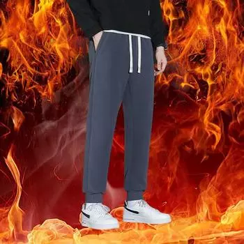 Мужские новые осенние и зимние теплые спортивные штаны из овечьего флиса плюс флисовые толстые свободные спортивные повседневные брюки больших размеров L чёрный