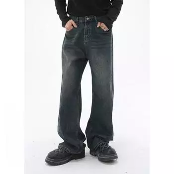 Мужские новые свободные прямые повседневные универсальные брюки S синий