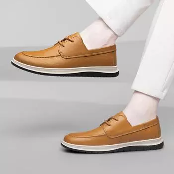 Мужские новые туфли-лоферы из натуральной кожи для офиса, свадьбы, вечеринки, высококачественные туфли на плоской подошве для мужчин, прогулочные туфли без застежек 37 бежевый