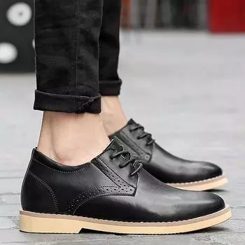Мужские новые удобные, модные, легкие, дышащие, с плоской подошвой, на шнуровке, спортивные, деловые, повседневные, кожаные туфли 37 чёрный