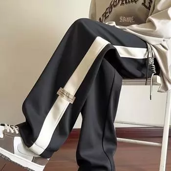 Мужские новые весенне-осенние спортивные брюки в стиле хай-стрит, драпированные, свободные, прямые, широкие, универсальные повседневные брюки M