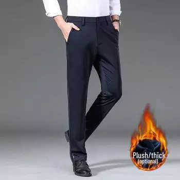 Мужские облегающие брюки из эластичного шелка Mulberry — повседневные деловые брюки без глажки, на бархатной подкладке, для осени и зимы 31 темно-синий