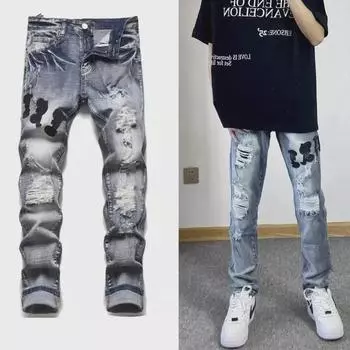 Мужские облегающие джинсы Anir с вышивкой — модный облегающий стиль для студентов