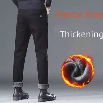 Мужские облегающие джинсы из черного бархата: Немнущиеся, простые в уходе, удобные прямые брюки для весны и осени 31 (24 inches) 130 lbs