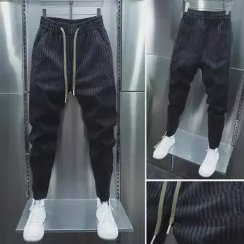 Мужские облегающие джинсы-шаровары в полоску — модные эластичные повседневные брюки на осень/зиму XL (recommended 135-145 jin)