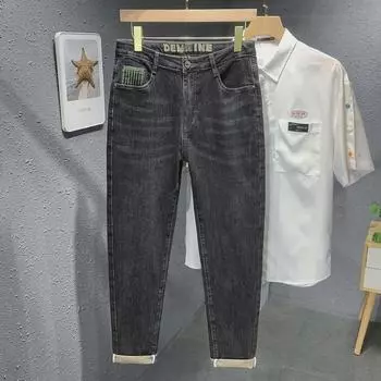 Мужские облегающие классические модные брендовые джинсы - модные, универсальные повседневные брюки 28 (2 1) 100 lbs черный серый