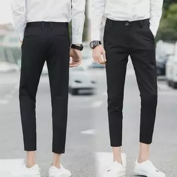 «Мужские облегающие повседневные брюки Nine-Point черного цвета — модные и универсальные летние брюки» 27