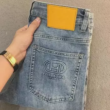 Мужские облегающие светло-голубые зауженные джинсы — модный тисненый дизайн для весны и осени 29 (100-110 lbs)