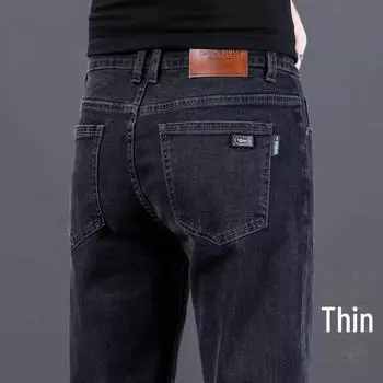Мужские облегающие узкие джинсы корейского стиля в стиле casual, летние, тонкие 32 чёрный