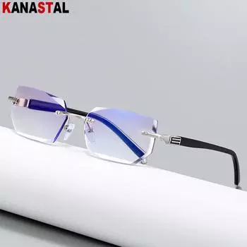 Мужские очки для чтения без оправы, женские очки с защитой от синего света, очки для пресбиопов, оправа для очков с защитой от излучения, компьютерные металлические очки +100