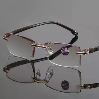 Мужские очки для чтения, деловые очки без оправы для дальнозоркости, анти-синий свет, женские ретро-сверхлегкие оптические очки для дальнозоркости 0