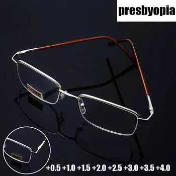 Мужские очки Очки для чтения Очки для пресбиопии Металлическая оправа 0,5 0,75 1,0 1,25 1,5 2,0 2,25 2,5 2,75 3,0 3,25 3,5 3,75 4,0 +0.5