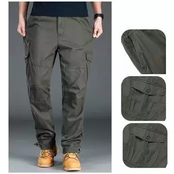 Мужские однослойные прямые брюки большого размера, весна и осень, однотонные мужские повседневные брюки большого размера с несколькими карманами 5XL