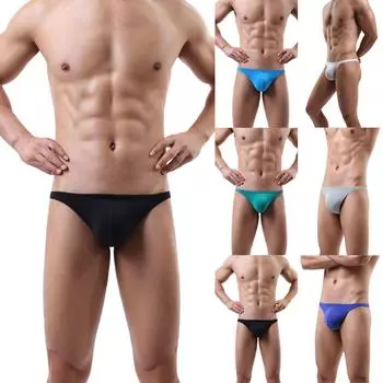 Мужские однотонные эластичные узкие сексуальные трусики с низкой талией, пустые бедра из ледяного шелка L