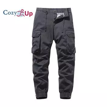 Мужские однотонные брюки-карго Cosy Up — прямого кроя с дополнительным отделением для хранения и завязкой на шнурке 29 чёрный