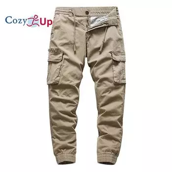 Мужские однотонные брюки-карго Cosy Up — прямого кроя с дополнительным отделением для хранения и завязкой на шнурке 29 чёрный