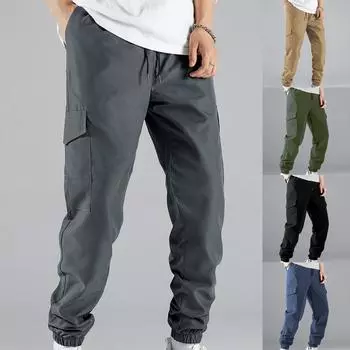 Мужские однотонные брюки-карго с множеством карманов. Мужские повседневные спортивные универсальные брюки. L армия зеленый