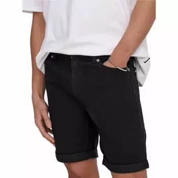 Мужские однотонные джинсовые шорты стандартного кроя с 5 карманами и манжетами ONLY AND SONS XS чёрный