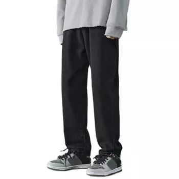 Мужские однотонные джинсы свободного покроя со средней талией, мужская повседневная одежда M серый