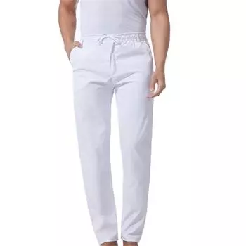 Мужские однотонные хлопковые льняные брюки, свободные повседневные легкие брюки с эластичной резинкой на талии, мужские брюки с карманами M чёрный