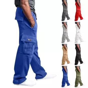 Мужские однотонные карманные брюки с поясом, свободные спортивные брюки L армия зеленый