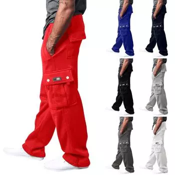 Мужские однотонные карманные брюки с поясом, свободные спортивные брюки XXXXXL чёрный