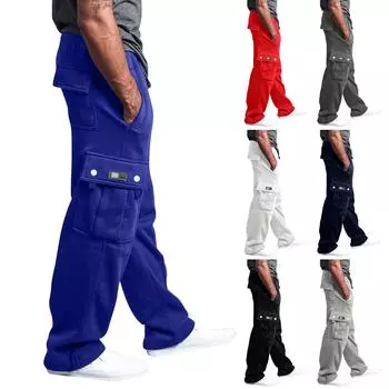 Мужские однотонные карманные брюки с поясом, свободные спортивные брюки L чёрный