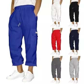 Мужские однотонные карманные брюки с поясом, свободные спортивные брюки L чёрный