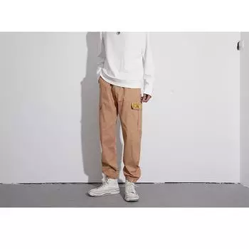 Мужские однотонные карманные леггинсы на шнуровке, брюки S жёлтый