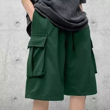 Мужские однотонные карманные шорты с высокой талией, свободные повседневные шорты 4XL