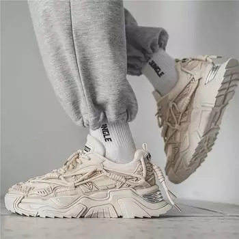 Мужские однотонные кроссовки на шнуровке и платформе для активного отдыха 42