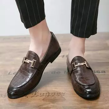 Мужские однотонные мокасины Модный британский стиль Отдых на природе Бизнес Свадьба Вечеринка мужские Черные туфли больших размеров 38-48 38 чёрный