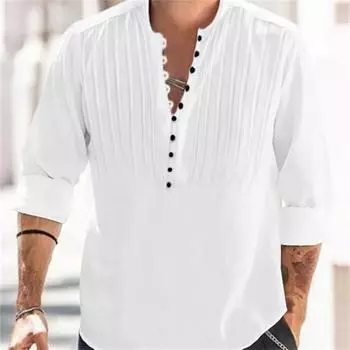 Мужские однотонные плиссированные рубашки с длинным рукавом и пуговицами, мужские топы на весну и осень, белая, черная хлопковая льняная рубашка, мужская S белый