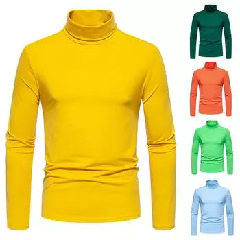 Мужские однотонные полуводолазки, облегающие джемперы с длинными рукавами, повседневные пуловеры, топы, базовые водолазки, облегающие футболки XXL зелёный