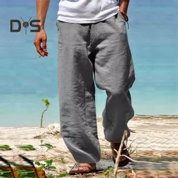 Мужские однотонные простые повседневные брюки с эластичной резинкой на талии и карманами, прямые широкие длинные брюки, уличная одежда 3XL белый