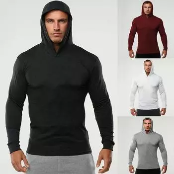 Мужские однотонные рубашки для фитнеса, компрессионный пуловер с длинным рукавом, спортивные топы для тренировок в тренажерном зале M белый