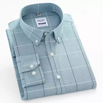 Мужские однотонные рубашки из чистого хлопка, повседневные деловые мужские рубашки с длинными рукавами, клетчатый воротник на пуговицах и передний карман S