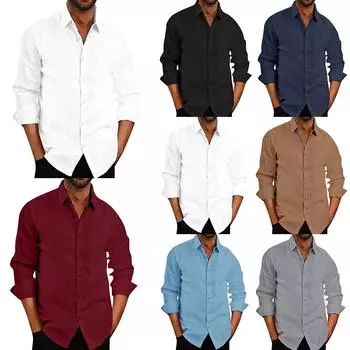 Мужские однотонные рубашки на пуговицах с длинным рукавом, повседневные формальные платья, топы, футболка XL чёрный