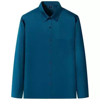 Мужские однотонные рубашки, обычная мужская классическая рубашка с длинными рукавами, против морщин, с нагрудным карманом, отложным воротником 39