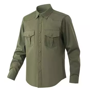 Мужские однотонные рубашки с длинным рукавом и карманами на пуговицах Мужские повседневные рубашки с длинным рукавом L армия зеленый