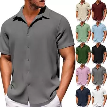Мужские однотонные рубашки с короткими рукавами на пуговицах. Мужские повседневные модные рубашки с короткими рукавами. L армия зеленый