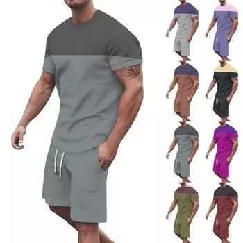 Мужские однотонные шорты с короткими рукавами и открытыми плечами, дышащий мужской повседневный комплект из 2 предметов XXXL фиолетовый