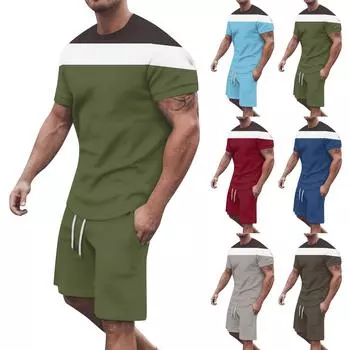 Мужские однотонные шорты с короткими рукавами и открытыми плечами, дышащий мужской повседневный комплект из 2 предметов L армия зеленый