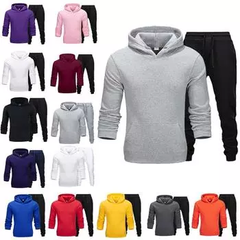 Мужские однотонные спортивные костюмы, осенне-зимний модный повседневный теплый спортивный костюм, спортивный мужской комплект толстовок с капюшоном 2XL чёрный