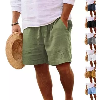 Мужские однотонные спортивные штаны со шнуровкой, мужские пляжные штаны из хлопка и конопли, повседневные быстросохнущие шорты L армия зеленый